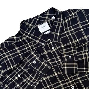 Billy Reid XXL Standard Fit Navy Tan Plaid Button Down Long Sleeve Shirt